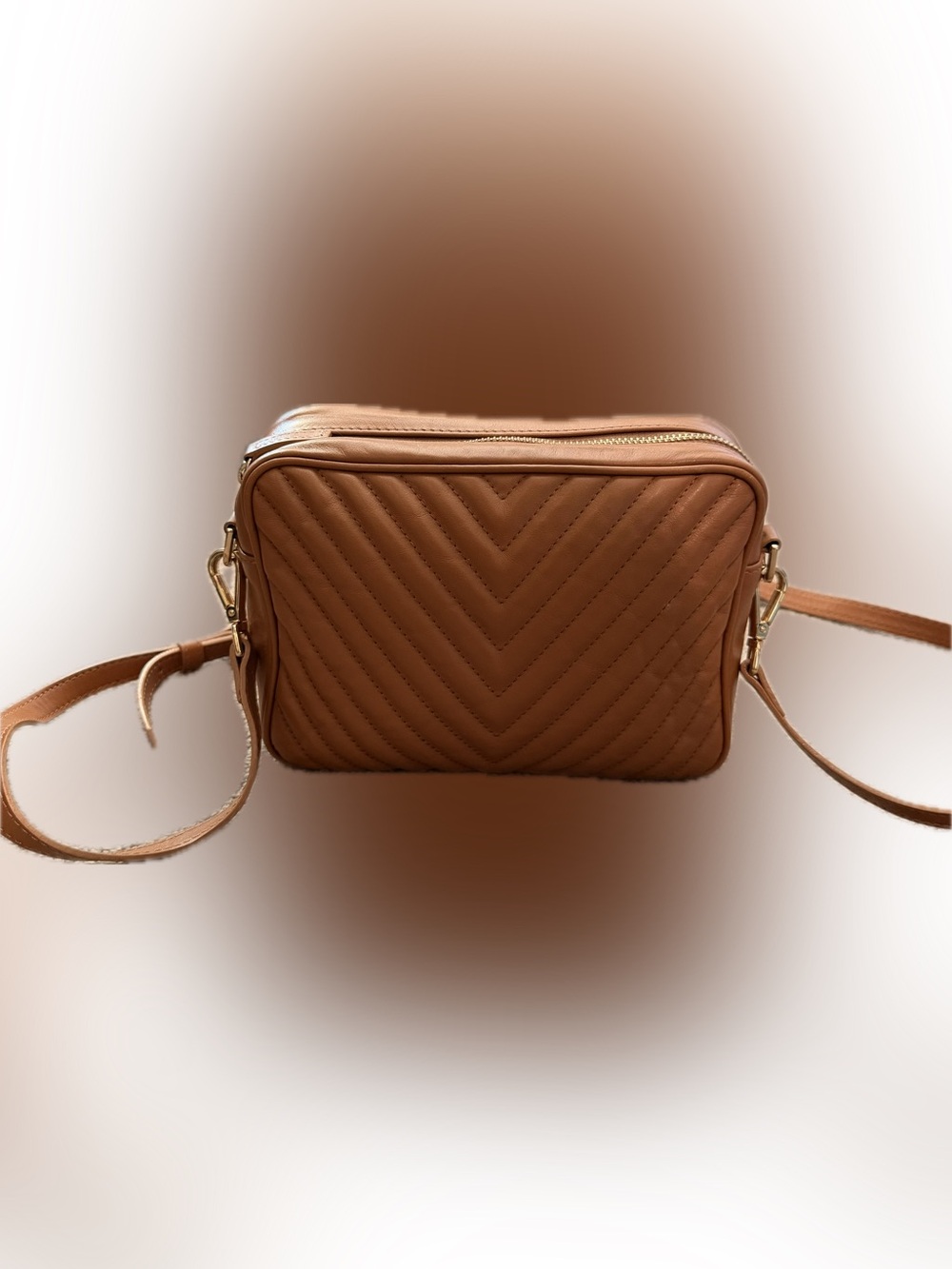 Quince Cognac Leather Quilted Crossbody with Gold Hardware